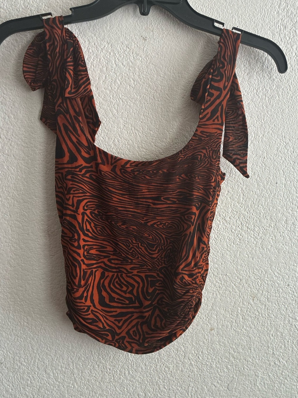 Free People Rust Zebra-Print Ruffle Strap Square Neck Crop Top S - Picture 9 of 13